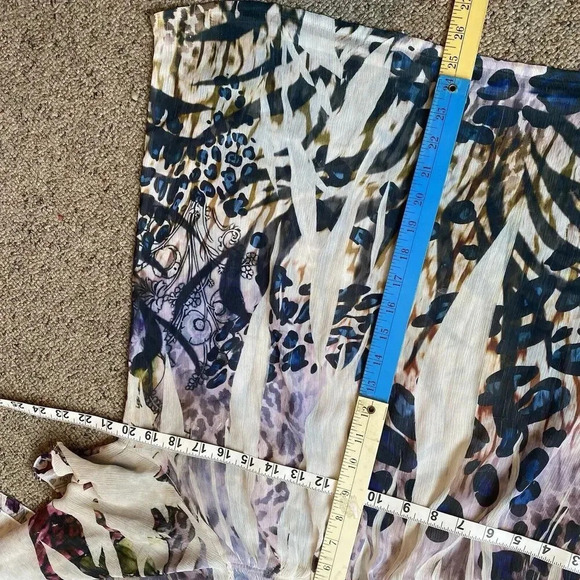 Mushka by Sienna Rose White Sheer Mesh Floral Print Women’s L Blouse EUC Fairly - Picture 2 of 8